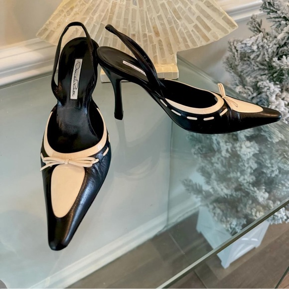Oscar De La Renta - Vintage Black&Cream Slingback Heels - Picture 4 of 7
